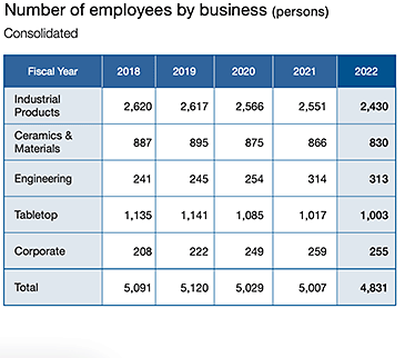 Number of employees by business (consolidated; persons)